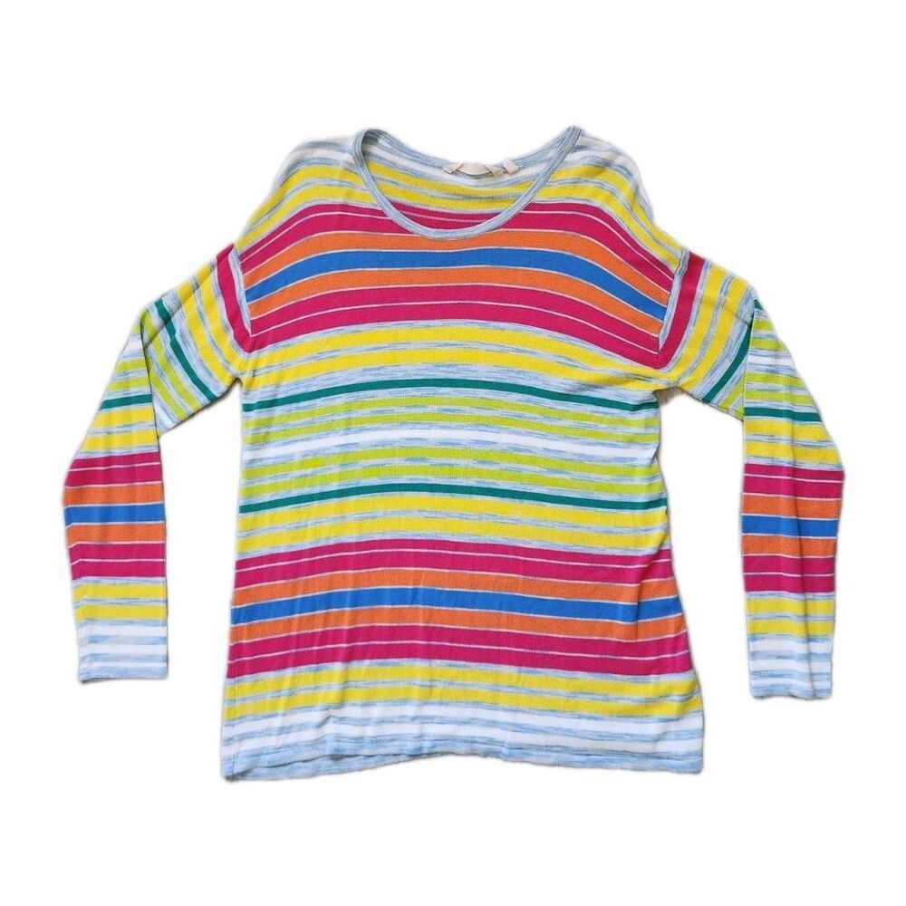 Soft Surroundings Oasis Stripe Sweatshirt Womens L Long Sleeve Cozy Stretch EUC